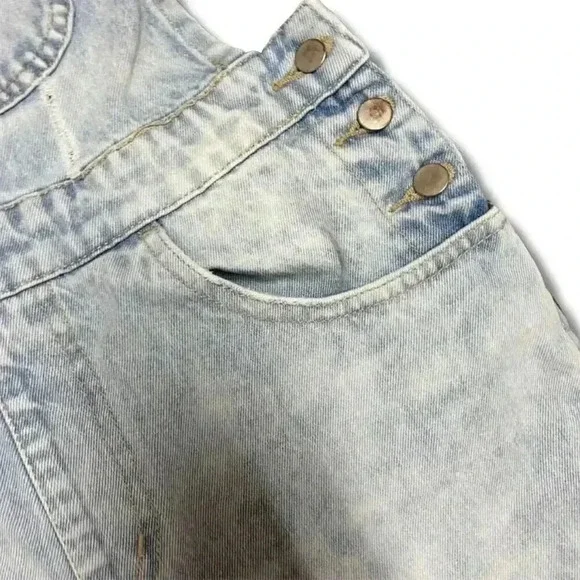 Forever 21 Women's Distressed Denim Overalls Blue Size 24 - Picture 5 of 7